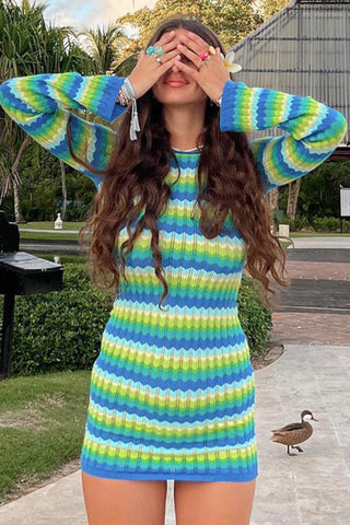 Beyprern spring outfit summer outfit dress Contrast Color Striped Mini Dress