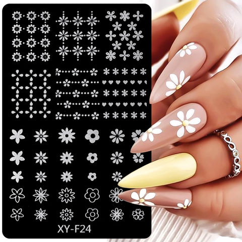Beyprern Spring Flowers Nail Stamping Plates Cherry Blossom Summer Daisy Floral Butterfly DIY Nail Design Image Stamp Templates Stencil