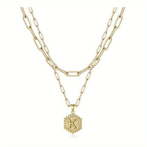 Beyprern English Letter Double Layer Pendant Necklace Dainty Layered Necklaces For Women Girls