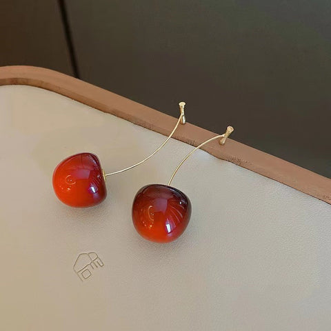 Beyprern Christmas Red Cherry Fruit Earrings Sweet Versatile Niche Ear Jewelry , Ideal choice for Gifts