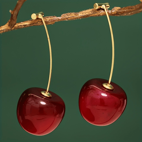Beyprern Christmas Red Cherry Fruit Earrings Sweet Versatile Niche Ear Jewelry , Ideal choice for Gifts