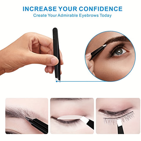Beyprern 1pc Precision Stainless Steel Tweezers for Eyebrows and Facial Hair - Great for Splinter and Ingrown Hair Removal - Perfect for Men and Women (Black)