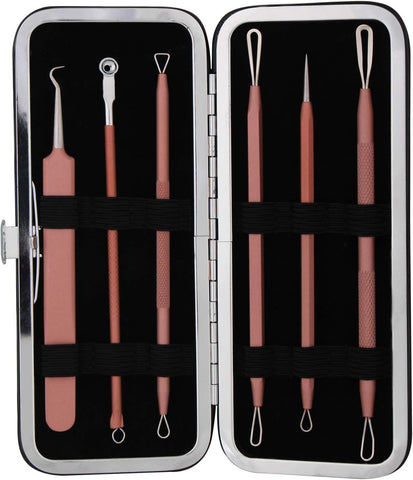 Beyprern Blackhead Remover Tool Comedones Extractor Acne Removal Kit for Blemish, Whitehead Popping, 6 Pcs Zit Removing for Nose Face Tools with a Leather Bag