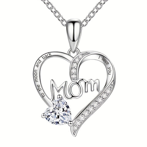 Beyprern 1pc MOM Letter Heart-shaped Pendant Necklace, Mother's Day Gift