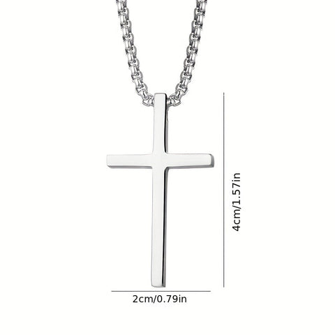 Beyprern 1pc Cross Necklace Silver Titanium Steel Necklace, Personality Fashion Hip Hop Pendant Necklace For Men