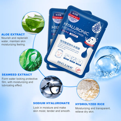 Christmas gift 10 Pieces Hyaluronic Acid Facial Mask Sheet Pores Moisturizing Oil-Control Anti-Aging Replenishment Whitening Face Care TSLM1