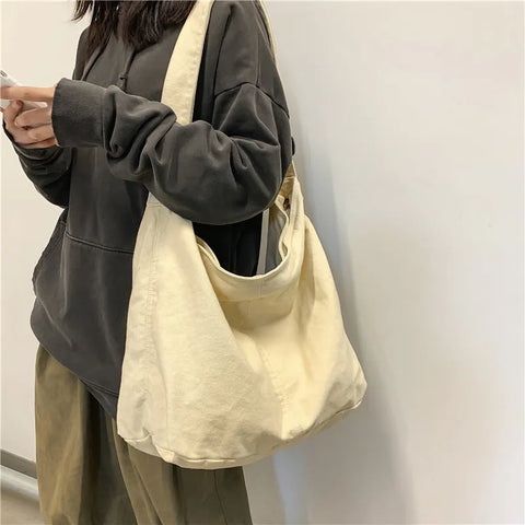 Beyprern back to school Shoulder Bag Women Shopper Canvas Tote Bag Female Solid Simple Large Capacity Crossbody Bags Women Designer Handbags
