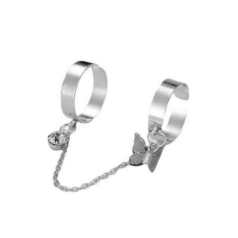 Punk Butterfly Heart Angel Key Pendant Chain Set Of Rings For Women Vintage Cross Snake Gothic Fidget Ring Jewelry Gift Trend