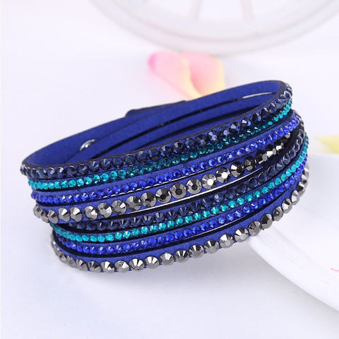 Beyprern Korean Version Leather Bracelet Rhinestone Crystal Bracelet Wrap Multilayer Bracelets For Women Feminino Pulseras Mulher Jewelry