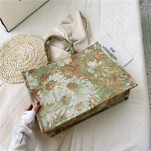 Beyprern Painting Flower Luxury Brand Large Canvas Tote Summer Trends Women's Designer Handbag High Capacity To Handle Shoulder Bags