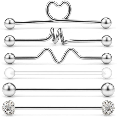 Stainless Steel Heart Industrial Piercing Set Arrow Industrial Barbell Lot Crystal Industrial Piercing Bar Bulk Cartilge Earring