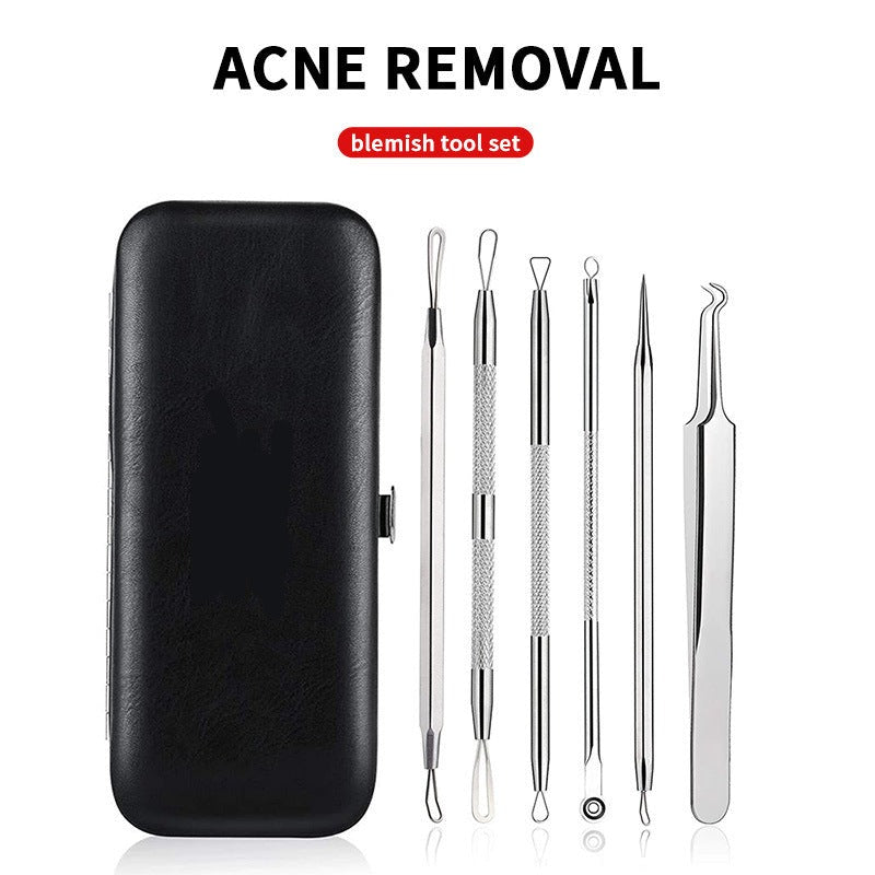 Beyprern Blackhead Remover Tool Comedones Extractor Acne Removal Kit for Blemish, Whitehead Popping, 6 Pcs Zit Removing for Nose Face Tools with a Leather Bag