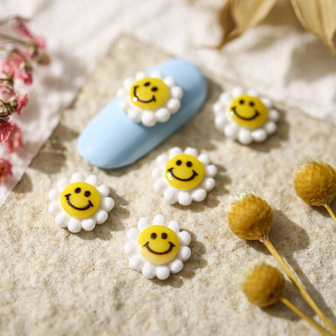 Beyprern 50Pc Nail Art Charms 3D Smiley Sun Flower Cow Little Flower Bow Nail Decorations DIY Colorful Resin Manicure Accessories Supplie