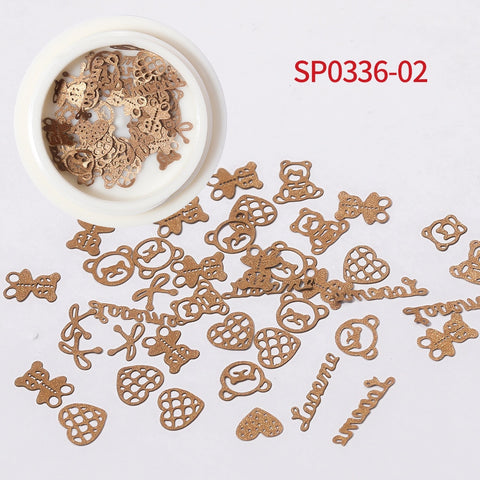 Beyprern 3Boxes New Nail Art Accessories Wood Pulp Chips Valentine's Day Rose Bear Love Bow Tie Etc.Nails Decorations DIY Manicure Charms
