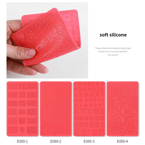 Beyprern 3D Nail Art Soft Silicone Template Stamping Embossed Carving Mold Relief Pattern Self-Made Manicure Tools Supplies Accessories