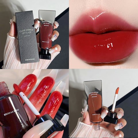 Beyprern Red Mirror Lip Glaze Moisturizing Glossy Lip Gloss Non-Stick Cup For Girls Lipstick Women Makeup Cosmetic Lip Tint