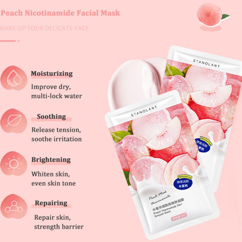 Beyprern 7Pcs Peach Nicotinamide Moisturizing Facial Mask Firming Whitening Face Patches Anti Aging Brightening Sheet Mask For Skin Care