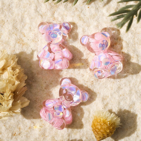 Beyprern 50Pcs/Bag Nail Art Accessories Aurora Sequins Stereo Cute Transparent Color Bear For Nails Decorations DIY Resin Manicure Charms