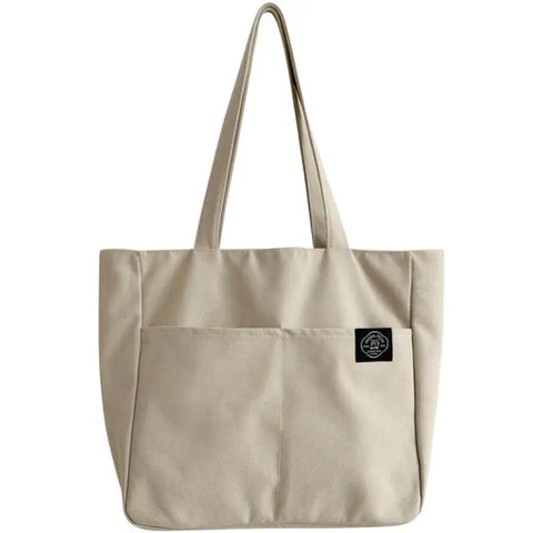 Beyprern back to school Women Canvas Tote Bag Solid Color Designer Ladies Casual Handbag Shoulder Bag Large Capacity Cotton Reusable Shopping Beach Bag
