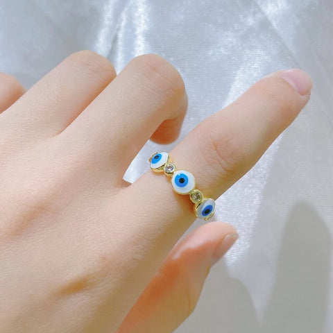 Lucky Turkish Evil Eye Open Rings For Women Men Blue Eyes Rhinestone Adjustable Finger Ring Girls Party Fashion Jewelry Gifts