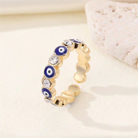 Lucky Turkish Evil Eye Open Rings For Women Men Blue Eyes Rhinestone Adjustable Finger Ring Girls Party Fashion Jewelry Gifts