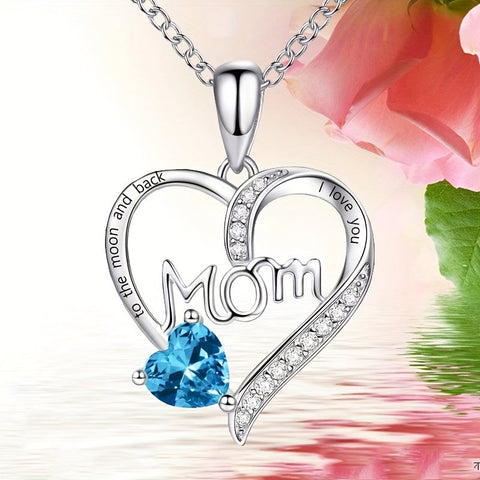 Beyprern 1pc MOM Letter Heart-shaped Pendant Necklace, Mother's Day Gift