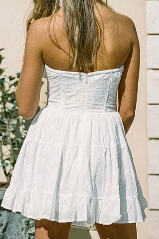 Beyprern spring outfit summer outfit dress White Lace Tie-up Strapless Tiered Dress