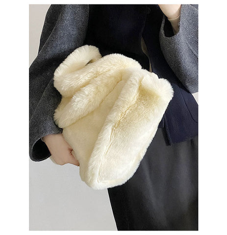 Beyprern back to school  Nori Furry Plushy Tote Beige Handbag