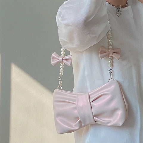 Beyprern back to school  Mini Bow Pit Pearl Handle Handbag