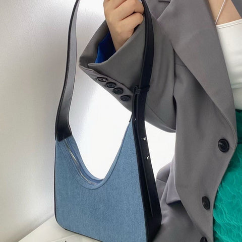 Beyprern back to school  Wanda Asymmetrical Faux Leather Denim Handbag