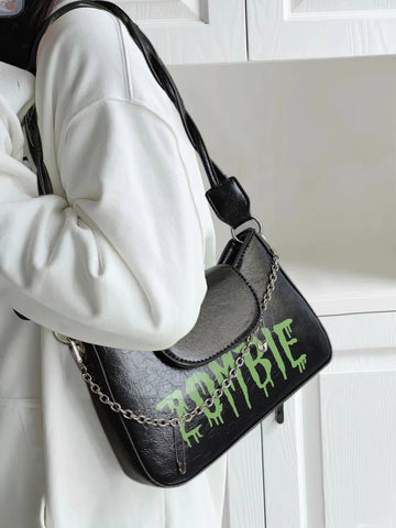 Beyprern back to school  ZOMBIE Faux Leather Black Chain Strap Handbag