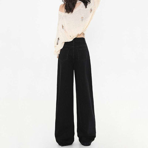 baggy Black Gray Early Autumn Versatile High Waist Wide Leg Women's Straight Design Draping Mop Pants