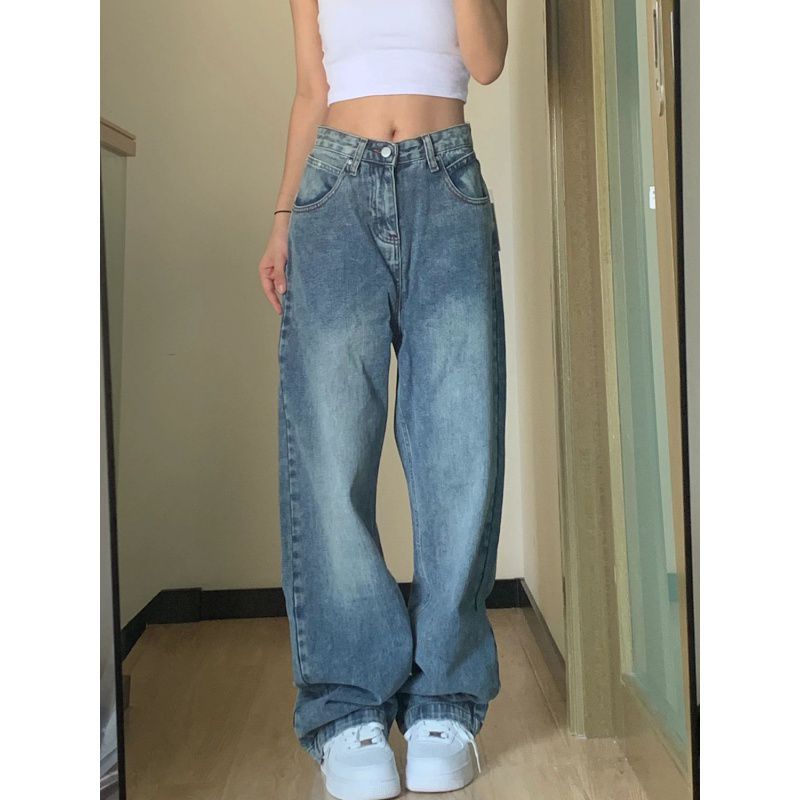 back to school fits High Waist Jeans for Women Ins Korean Style Loose Wide Leg Slimming Versatile 2024 New Straight Mop Pants for Women Fashion