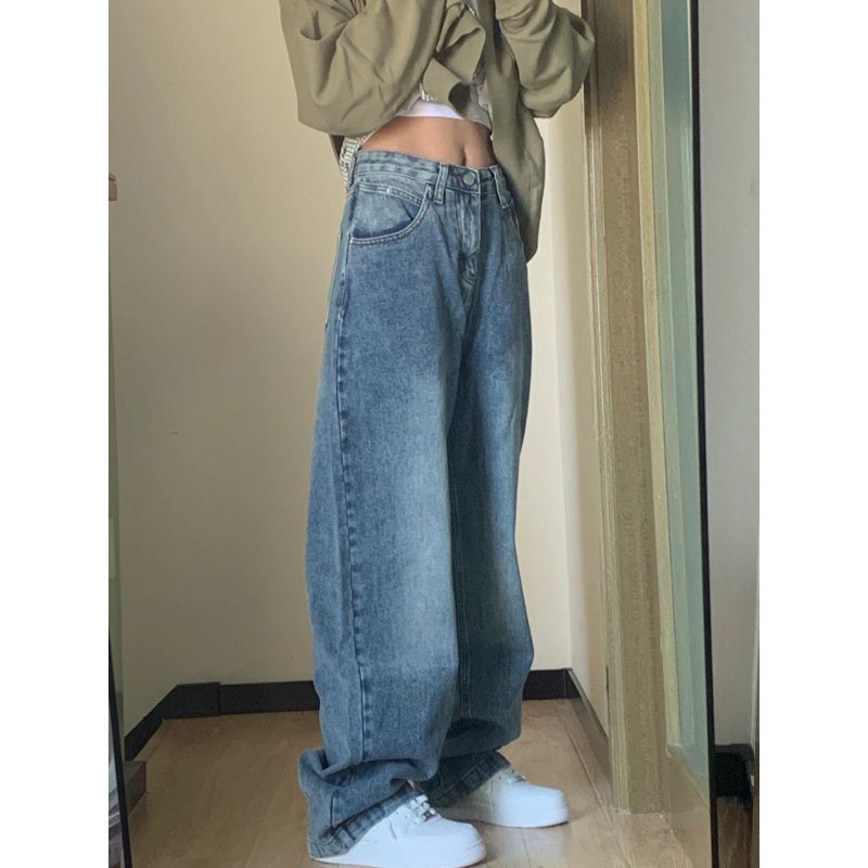 back to school fits High Waist Jeans for Women Ins Korean Style Loose Wide Leg Slimming Versatile 2024 New Straight Mop Pants for Women Fashion