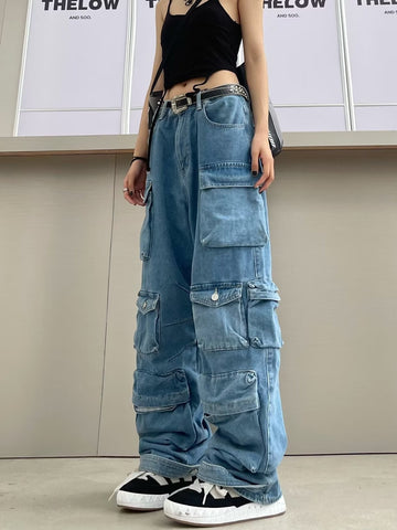 concert outfit ideas Women's Fashion All-Match Jeans Zipper Light Color Washed Overalls Trousers Simple New