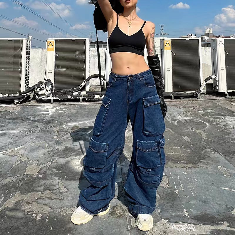 concert outfit ideas Women's Fashion All-Match Jeans Zipper Light Color Washed Overalls Trousers Simple New