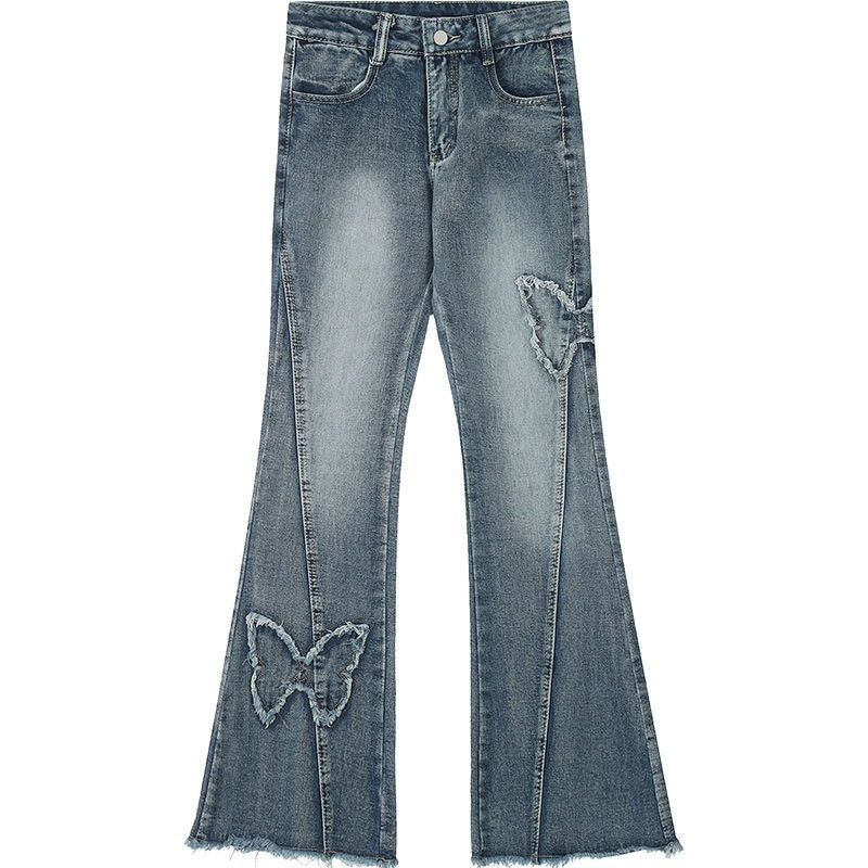 y2k American Retro Butterfly Embroidered Micro Flared Jeans for Women 2024 New Popular Design High Waist Mopping Pants