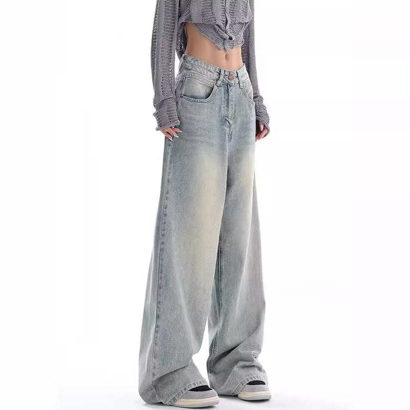 back to school fits Summer and Autumn New Retro Jeans Women's American-Style Loose Design Slimming Mopping Wide-Leg Pants Women's Summer Pants