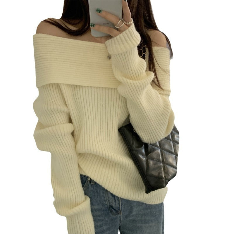 back to school fits 2024 New Spring, Autumn and Winter High-Grade Wear Sweater Women's Bottoming Inner Wear off-Shoulder off-Shoulder Sweater Women's Clothing