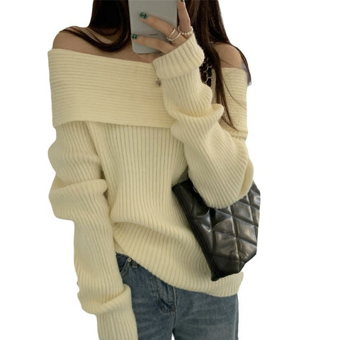 back to school fits 2024 New Spring, Autumn and Winter High-Grade Wear Sweater Women's Bottoming Inner Wear off-Shoulder off-Shoulder Sweater Women's Clothing