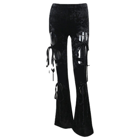 concert outfit ideas Spring and Autumn Style Street Design Versatile Pants Tight Slimming Velvet Hollow Lace-up Hot Girl Flared Pants for Women