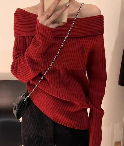 back to school fits 2024 New Spring, Autumn and Winter High-Grade Wear Sweater Women's Bottoming Inner Wear off-Shoulder off-Shoulder Sweater Women's Clothing