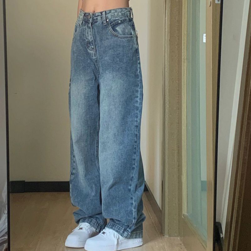 back to school fits High Waist Jeans for Women Ins Korean Style Loose Wide Leg Slimming Versatile 2024 New Straight Mop Pants for Women Fashion