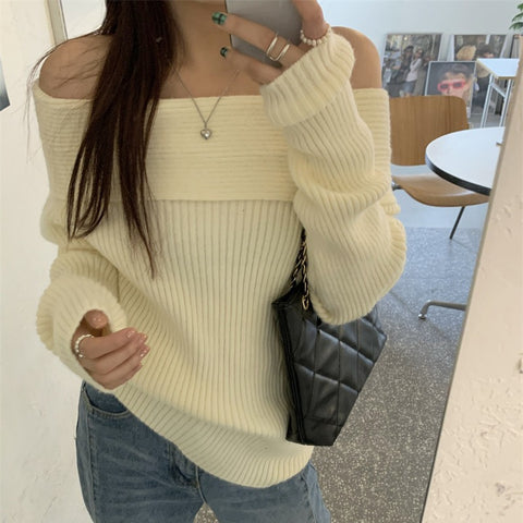 back to school fits 2024 New Spring, Autumn and Winter High-Grade Wear Sweater Women's Bottoming Inner Wear off-Shoulder off-Shoulder Sweater Women's Clothing