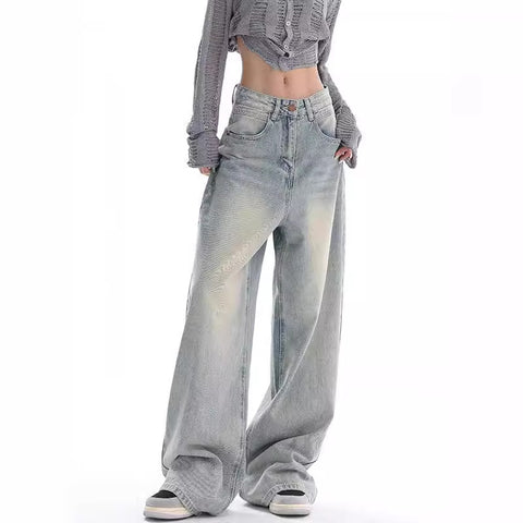 back to school fits Summer and Autumn New Retro Jeans Women's American-Style Loose Design Slimming Mopping Wide-Leg Pants Women's Summer Pants