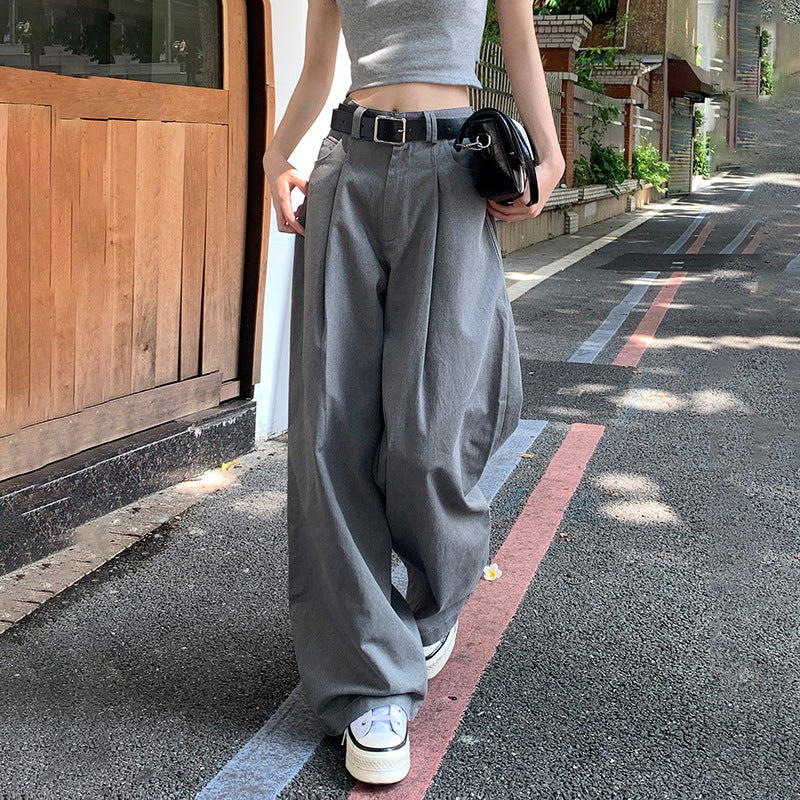 streetwear men outfits Casual All-Match Loose Wide-Leg Pants Gray High Waist Slimming Straight Casual Pants for Women Trendy Early Autumn