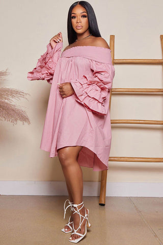 Beyprern spring outfit summer outfit dress Off Shoulder Tiered Puff Sleeve Loose Dress
