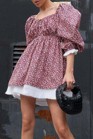 Beyprern spring outfit summer outfit dress Puff Sleeve Off-Shoulder Floral Babydoll Dress