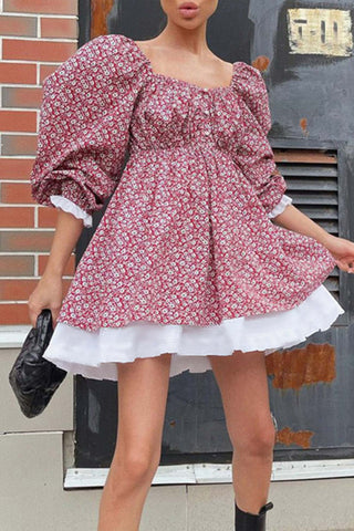 Beyprern spring outfit summer outfit dress Puff Sleeve Off-Shoulder Floral Babydoll Dress