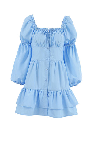 Beyprern spring outfit summer outfit dress Puff Sleeve Single-breasted Ruffle Dress